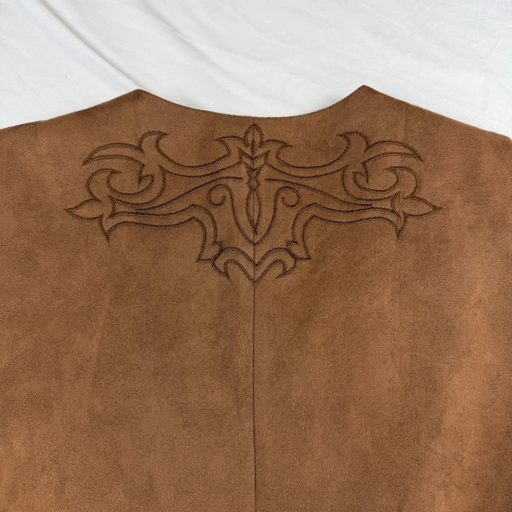 Paul Jones Mens Brown Faux Suede Western Vest Embroidered Cowboy Waistcoat Small